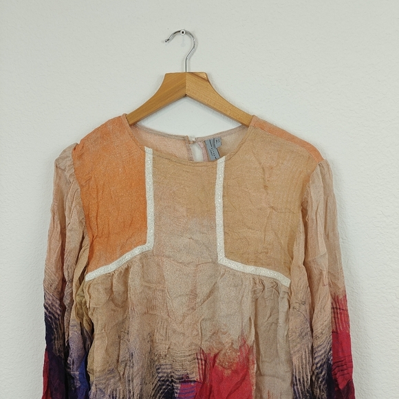 Bl^nk London x Anthropologie MIRANDA Brush Strokes Eclectic Red Sheer Top PS - Picture 7 of 15